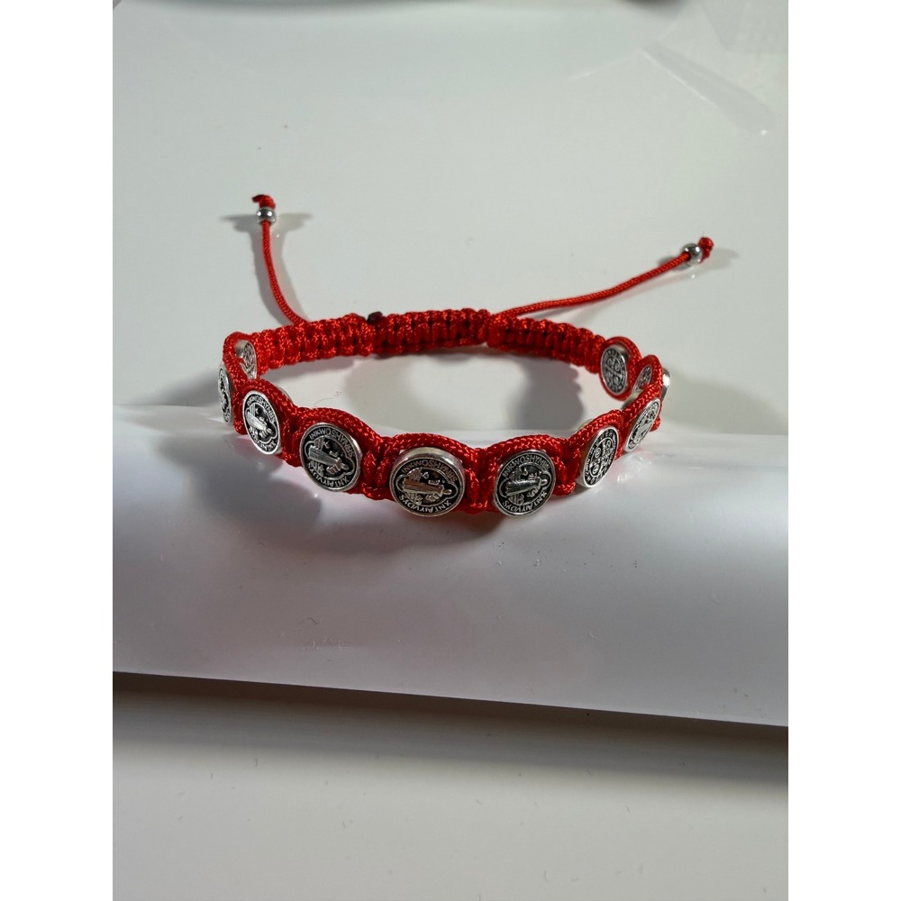 Red Cord Saint Benedict Medal Bracelet Adjustable Religious Protection Jewelry